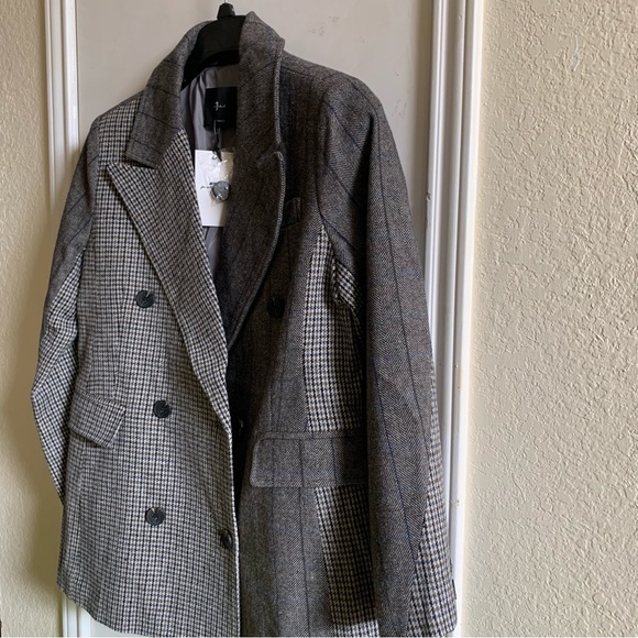 NWT 7 for all mankind woman double blazer, wool blended houndstooth blazer sz M - Picture 8 of 9